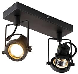 Qazqa - Industrial Spotlight Ceiling Black 2-Way Light - Suplux- - Industrial - Suitable for LED GU10 | 2 Way Light - Steel Surface-Mounted spotway Light - Suitable for Living Room I Kitchen I Bedro