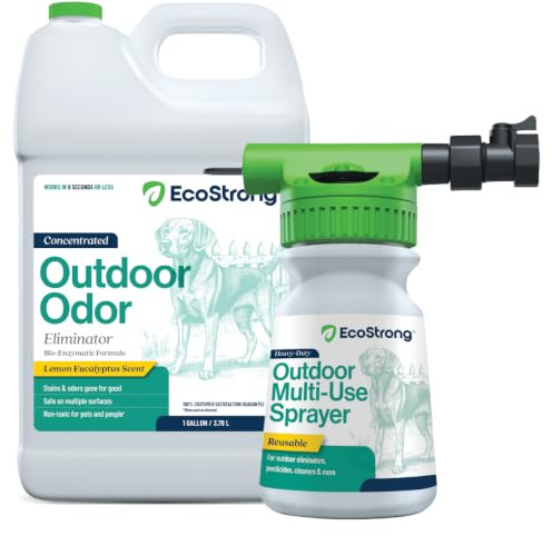 Eco Strong Outdoor Odor Eliminator | Outside Dog Urine Enzyme Cleaner – Powerful Pet, Cat, Animal Scent Deodorizer | Professional Strength for Yard, Turf, Kennels, Patios, Decks (Gallon with Sprayer)