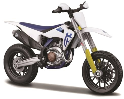 Bburago - Husqvarna FS 450 Supermoto, Moto Diecast à l'échelle 1:18, réplique détaillée avec livrée Officielle, Design Racing et Look agressif, Licence Officielle Husqvarna, âge recommandé 3+ Ans