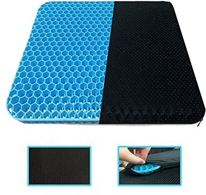 Cuscino per seduta in gel, a doppio spessore, traspirante, con copertura antiscivolo, doppio spessore, per casa, ufficio, auto, sedia a rotelle, ufficio (blu latte)
