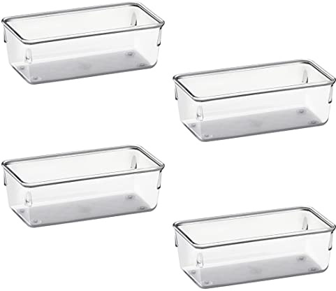 Acrimet Drawer Organizer Modular, Box Tray Storage Bins for Office, Home, Makeup, Kitchen, Junk Drawer (4 Pieces) (Clear Crystal Plastic)