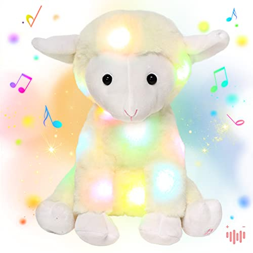 Hopearl LED Musical Plüsch Lamm Leuchtet Ostern Schaf Singendes Plüschtier Lautstärkeregulierung Schlaflied Animierte Beruhigung Geburtstagsfest für Kinder Kleinkind Mädchen, Weiß, 28 cm