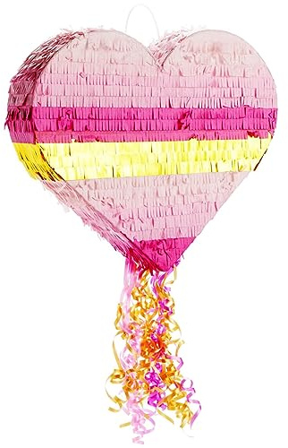 Sparkle and Bash Pull String Pinata - 16 x 13 x 3 In, Pink & Gold Ombre - Heart Shaped Pinata for Girls' Birthday Party Supply & Decoration
