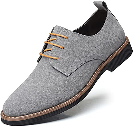 Men's Suede Leather Oxford Shoes Classic Lace Up Business Casual Shoes Grey 11