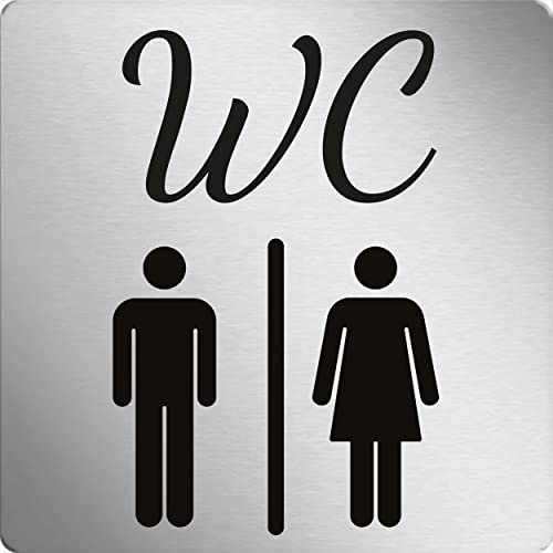 WC Schild selbstklebend mit Damen & Herren Piktogramm, 10x10cm, Türschild zum kleben, WC Beschriftung
