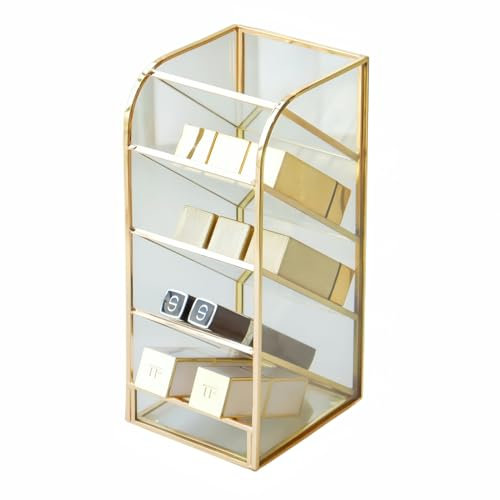 HARLIANGXY Lippenstift Organizer aus Messing Lippenstift Aufbewahrung Lippenstifthalter Lipgloss Organizer Glas Lippenstift Halter Gold Transparent