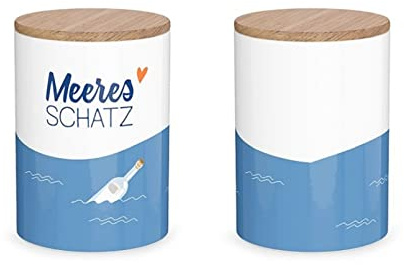 Lavida - 3088241 - Porzellandose, Maritim, Meeresschatz,15,5cm x 11cm, Holzdeckel, luftdicht, 1000ml