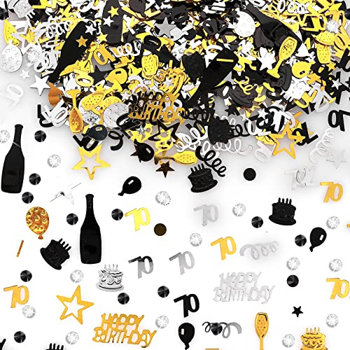 3000 Piece Happy Birthday Confetti - Number 70, Black Gold Silver Party Decorations for 70th Style Birthday Anniversary