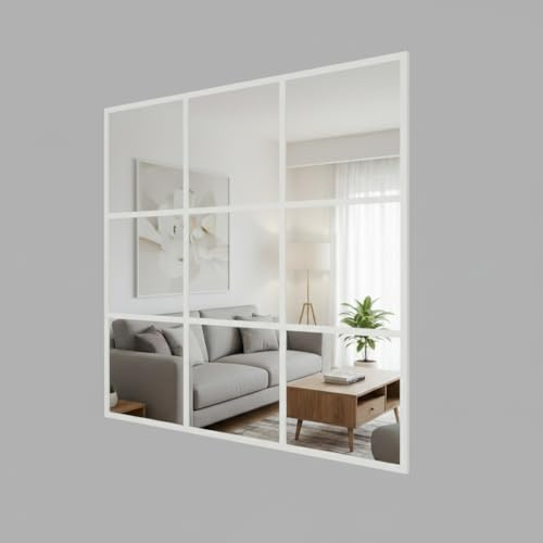 THEROSE Espejo Ventana, Espejo Industrial, Aluminio 120 x 120 cm (Blanco)