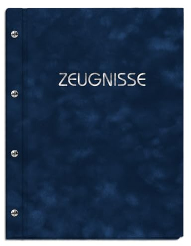 Zeugnismappe handgefertigt in dunkelblauer Samtoptik mit Prägung | für Zeugnisse in DIN A4 - inkl. 12 Sichthüllen - handgefertigte Prägung in vielen Farbvarianten