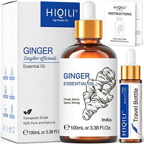 HIQILI Ingweröl 100ml, 100% Natürliche Ätherische Öle Ingwer, Aromatherapieöl für Aroma Diffusor, Haarwachstum
