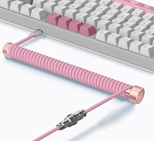 MAMBASNAKE Custom Spiral Tastaturkabel und Aviator Cable Winder Set – Aviator Cable Fixed Rod Metall Gewichtsstange + Spiral USB-C-Kabel mit Abnehmbar Luftfahrtstecker von Gaming-Tastaturen - Rosa