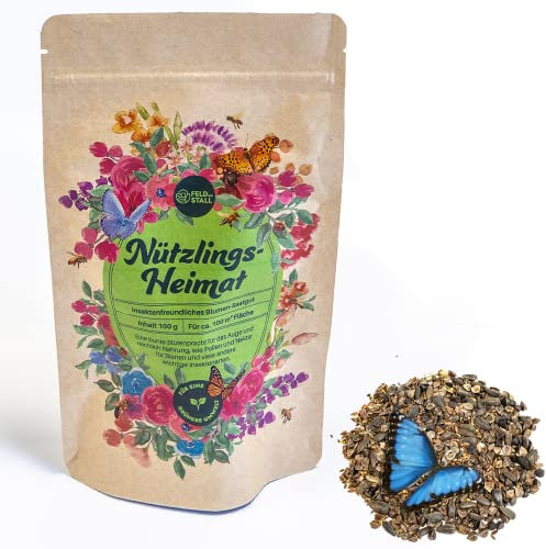 FeldundStall Blumenwiesenmischung 100g | 100% natürliche Blumensamen und Saatgut | Samen für vielerlei Insektenarten Insektenmagnet für Ihren Garten | Blumenwiesen Samen für Gartenpflanzen