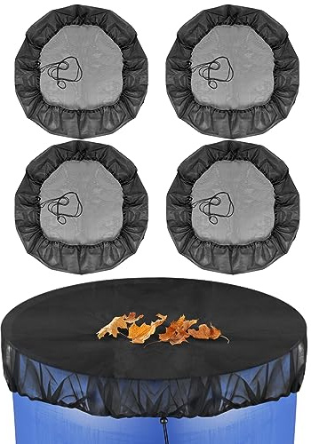 4 Pcs Mesh Cover for Rain Barrels with Drawstring, Rain Barrel Netting Screen to Collect Rainwater from Gutter, Keeps Leaves and Debris from Falling into Rain Barrels for Outdoor Garden-39 Inch