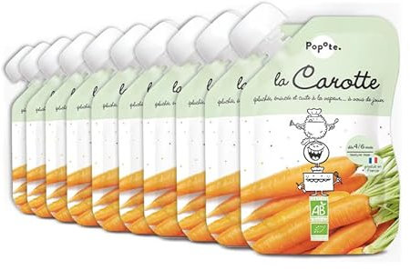 POPOTE - Purée Carottes Bio - Dès 4/6 Mois - Gourde Individuelle 120g - Recette Lisse, Équilibrée - Première Découverte des Légumes, Diversification Alimentaire - Format Pratique - Pack 10 x 120g