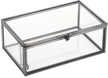 Hipiwe Vintage Glass Keepsake Box - Rectangle Jewelry Display Organizer with Lidded Box for Home Decor and Storage of Trinket Rings, Bracelet - Black, Small