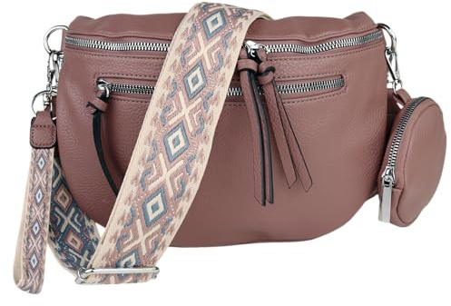 MIRROSI® Bauchtasche Damen, Veganleder 30x20x9cm, Umhängetasche, Brusttasche, Crossbody bag, Kunstleder leder, verstellbare Schulterriemen Bohemian Style