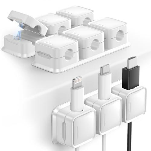 smofish Cord Organizer Holder, 3 Pack 3-Slot Magnetic Cable Clips Management, Strong Phone Charging Cable Keeper, Wire Charger Holder Gift for Nightstand, Kitchen Appliances, Office Supplies(White)