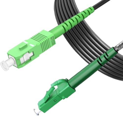 Elfcam® - 15m Câble à Fibre Optique en Acier Blindé, Convient aux Installations Extérieur et Intérieur, SC/APC à LC/APC Simplex Monomode Noir 3,0mm (15M)