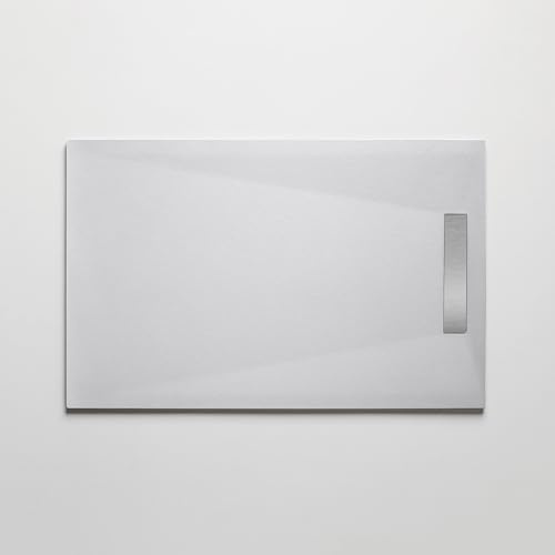 Luminosa ArredoBagno Duschwanne aus Harz, 100 x 140 cm, Stein-Finish, Farbe Weiß, Modell Pure mit Edelstahlgitter und Ablaufgarnitur inklusive