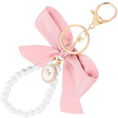 SOIMISS Schlüsselanhänger mit Schleife Perle Quaste Taschenanhänger Anhänger Auto-Schlüsselanhänger Halter Handtasche Tasche für Damen Rosa