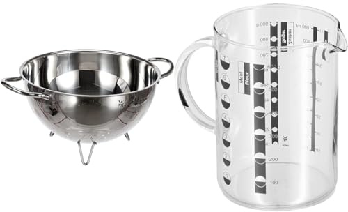 WMF Gourmet Sieb Edelstahl 24 cm, Seiher mit Standfüßen & Gourmet Messbecher Glas 1l, hitzebeständiges Glas, Messbecher 1l, Skalierung für Liter, Milliliter, Tassen und Gramm, Transparent