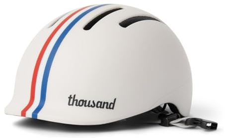 Thousand Kids Helmet - Personalised Junior Cycle Helmet with Reflective Stickers - Magnetic No-Pinch Buckle - CPSC ASTM & CE Certified for Bicycle Helmet & Skateboarding – Speedway Creme, Nylon Straps