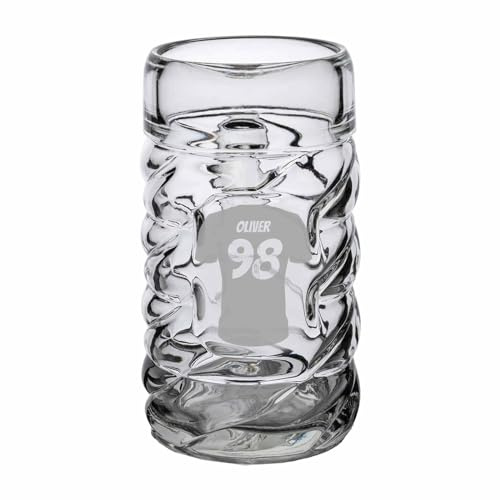 LUXENTU Diamond Maßkrug mit Gravur, Trikot, 1,0 l, 1 Stück | Personalisierter Henkelkrug mit Einschenklinie, Fußballmotiv, Geschenk für Bierliebhaber & zum Geburtstag, Spülmaschinenfest