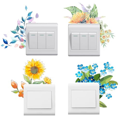 SwirlColor protector pared interruptor luz, 4 pegatinas para la pared de flores de color, tapas para el interruptor de la lámpara impermeable, pegatinas para el dormitorio de la sala de estar