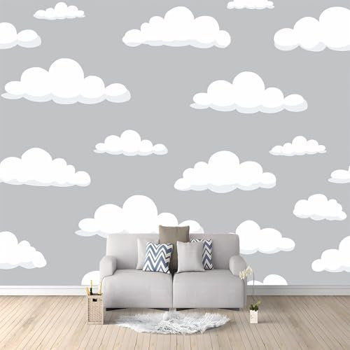 Art Fototapete Wolken Grauer Hintergrund Kinder 250x175 cm Vlies Tapeten Moderne Flur Wanddeko Wandtapete Wohnzimmer Schlafzimmer Spielzimmer Tapete Wall Art Wandbilder