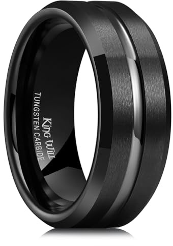 King Will Ehering aus Wolframcarbid 6mm 8mm – Herren und Damen Ring, Schwarz Gold Blau Grau, mit Rille, kratzfest, ideal für Arbeit und Fitnessstudio, bequeme Passform, stilvoll und robust