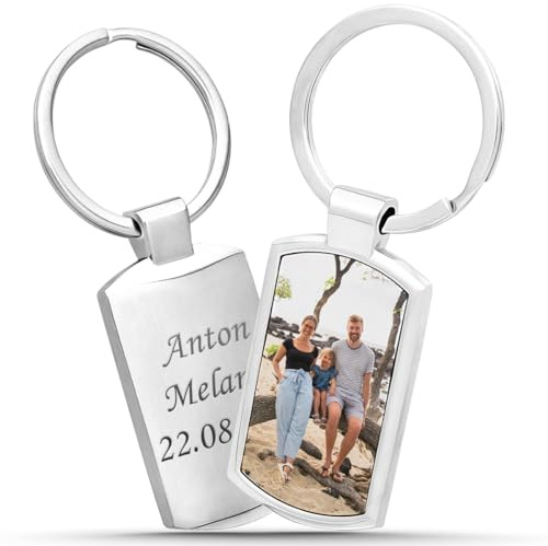 Gravurtastisch Schlüsselanhänger Personalisiert aus Edelstahl mit Foto & Gravur | Individuelles Fotogeschenk für Männer, Frauen & Partner | Perfekt für Vatertag, Valentinstag & Geburtstage