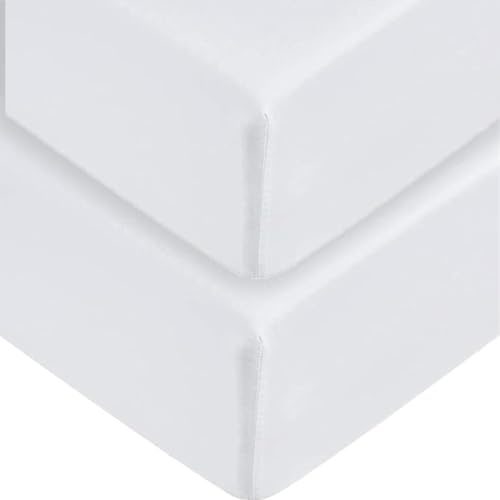 2 x Extra Deep Fitted Sheet 40cm 16 Inch - Non Iron Easy Care Soft Brushed Microfibre Fabric Shrinkage and Fade Resistant, White-Double