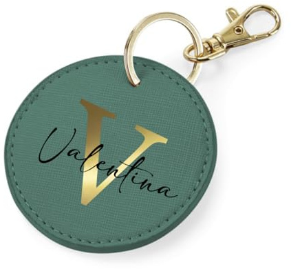 AWASG Schlüsselanhänger rund Buchstabe - Personalisiert mit Name - Taschenanhänger Accessoire mit Ring und Karabiner