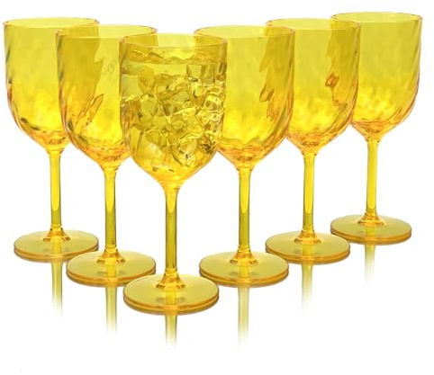 Yanglonghui Set di 6 bicchieri da vino in plastica da 425,2 g, infrangibili, riutilizzabili, in plastica colorata, impilabili, lavabili in lavastoviglie, senza BPA, ideali per feste (giallo, 425 g)