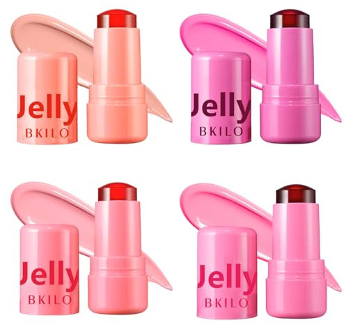 4 Pcs Milk Jelly Blush Stick, Milk Jelly Tint Stick, 4 Colours Jelly Blush, Moisturize and Blendable Milk Blush for Cheek, Eyes, Lip