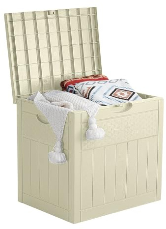 EHHLY 33 Gallon Deck Box, Small Outdoor Storage Box Waterproof, Lockable Secure Package Bin Delivery Box for Outside Front Porch, Patio Cushions Storage Box, Delivery Driver Snack Box for Porch, White