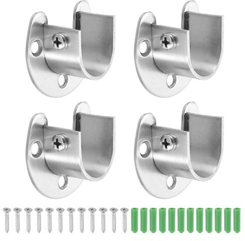 sourcing map 4 Pcs 22mm / 7/8 Inch Closet Rod Bracket Stainless Steel U-Shaped Rod Socket Flange Closet Rod Holder for Closet Rod, Silver