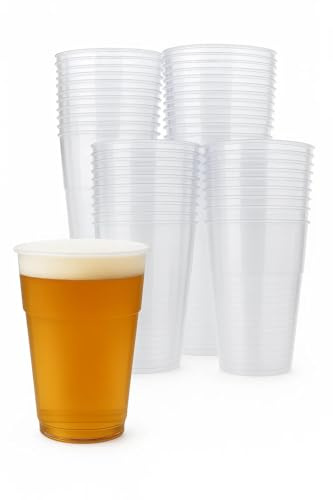 D&S* MART | Pack of 50 Clear 568ml Plastic Pint Glasses | 568ml Perfect Disposable Plastic Glasses for Pint, Best Beer Cups for Any Events & Everyday Use