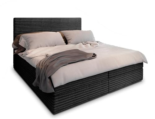Masseno Boxspringbett PISA 160x200 cm Komplett-Set mit Matratze und Topper, Polsterbett mit Zwei Bettkästen -Schwarz, TILIA 100