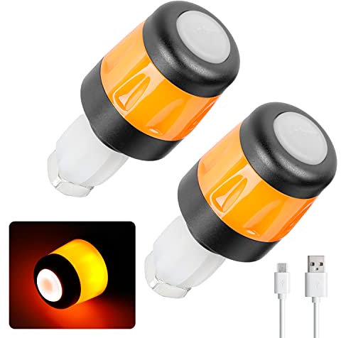 CERFFOOL 1 Pair de Feux de Guidon Lampe Indicatrice de Lumière d'Avertissement Lampe Trois Modes d'Eclairage avec Câble de Chargement Accessoires pour Scooter Electrique Bicyclette (Noir+Jaune)