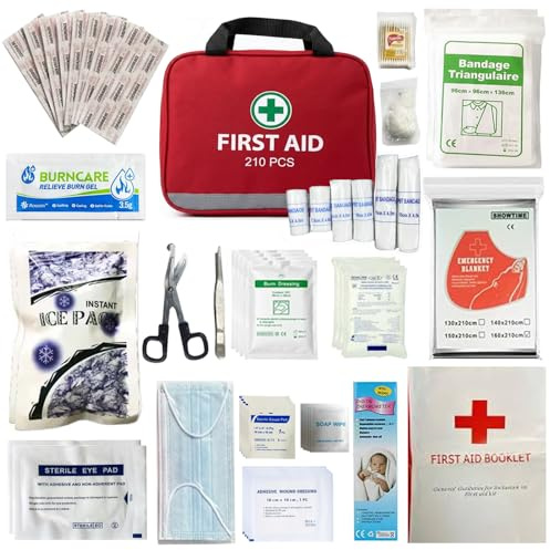 First Aid Kit – 210 Piece Emergency First Aid Kit Refill Reflective Design Bag with Eyewash Ice Packs & Emergency Kit Safety Essentials for Travel Home, Car, Workplace & Outdoor