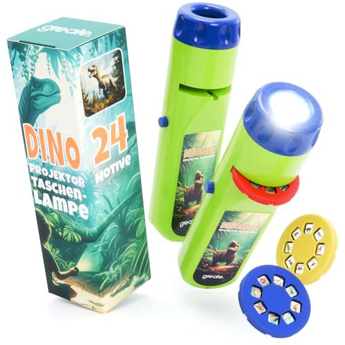greate 2X Linterna Dinosaurios para niños - Linterna proyector Infantil con 3 Discos & 24 imágenes - proyector Dinosaurios para niños