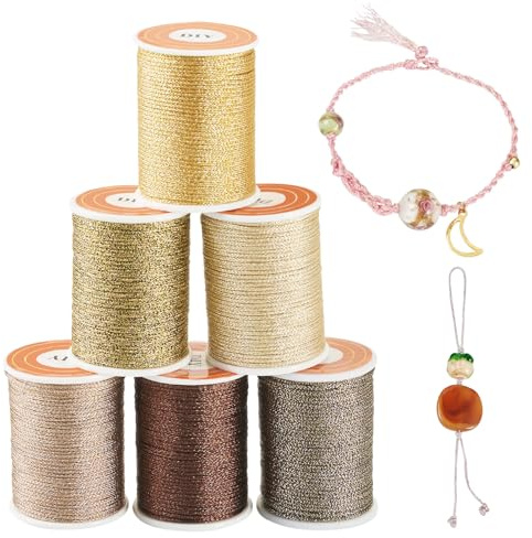 Spritewelry 42 m, 6 färger, polyester, metallisk tråd, 1 mm, glitter, smycken, flätade trådband, pärlsnöre för hantverk, broderi, vänskap, armband, tillverkning