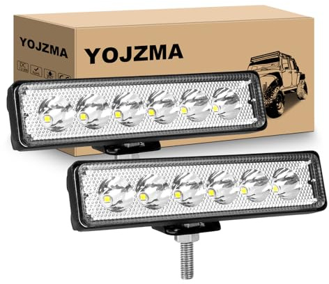 YOJZMA 2Pcs Mini LED Luce di lavoro, 6 pollici 18W barra luminosa 12V 24V | Spot, IP67 impermeabile, 6000K bianco, Faro di profondità per fuoristrada, moto, camion, 4x4, SUV, ATV, UTV, pickup, auto
