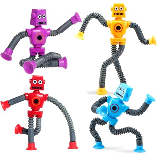 Binnan 4 stück Roboter Pop Röhren Spielzeug,Saugnapf Robotspielzeug,Roboter Stressabbau Spielzeug,Teleskop Saugnapf Spielzeug Tragbares Lernspielzeug und Lustiges Geschenk für Kinder und Erwachsene