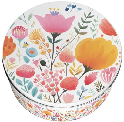 Purely Home Bright Florals Large Cake Tin - Colourful Flowers Pretty Homeware Gifts Round Metal Storage Container for Baking 23 x 10cm