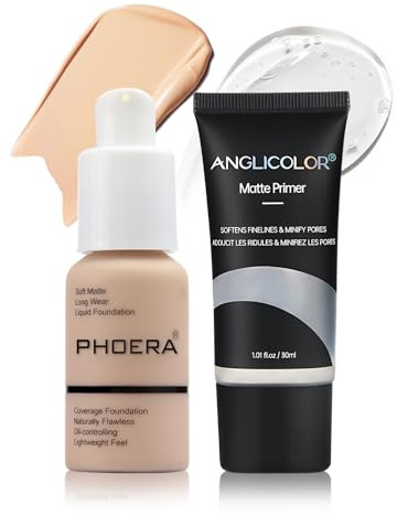 PHOERA Lot de 102 fonds de teint, couvrance complète, crème lisse, longue durée, 30 ml, correcteur mat Oil Control