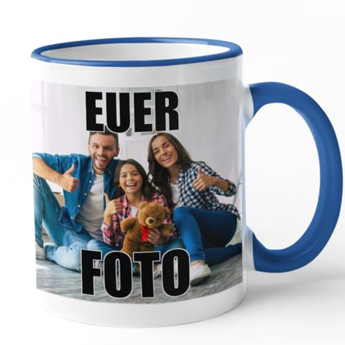 Printmacher Personalisierte Fototasse – Individuell gestaltbare Kaffeetasse mit deinem Wunschmotiv – Geschenk mit Foto oder Logo für Familie & Freunde (Blau)