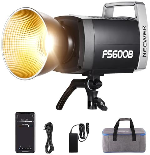 NEEWER 600W LED Studio Video Light 2.4G/APP Control 87100Lux/1m, 2700K-6500K Bi Color COB Continuous Lighting with CRI95+, 12 Scenes, Bowens Mount Spotlight for Photography Recording Streaming, FS600B